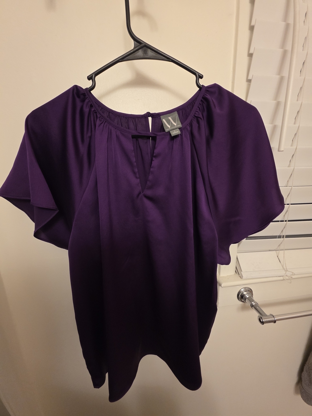 Worthington Deep Purple Flutter-Sleeve Blouse
